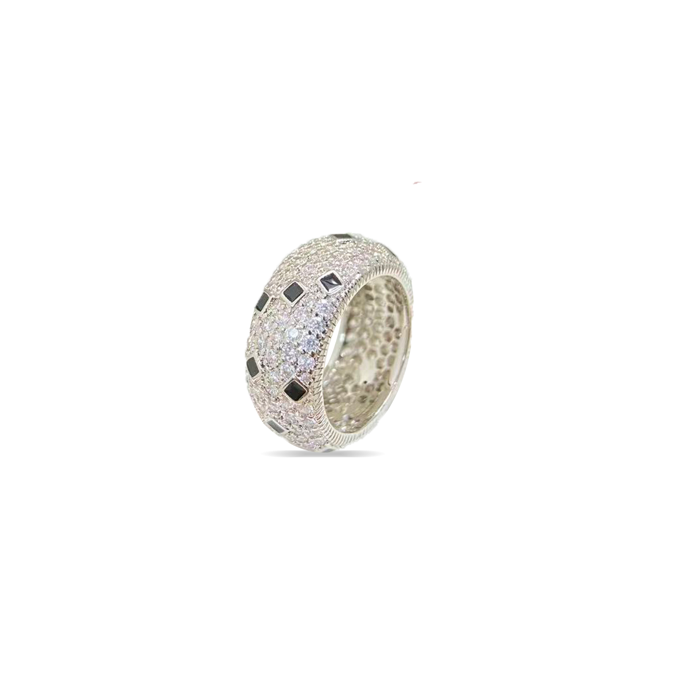 CARTIER SILVER-PLATED GOLD AND BLACK ENAMEL LEOPARD PRINT RING FOR WOMEN, EXUDING A SOPHISTICATED AND LUXURIOUS FEEL. WIDE VERSION 456783